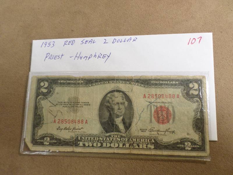 1953 Red Seal 2 Dollar Priest Hump...