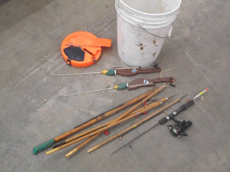 Bucket Of Misc Ice Fishing Equipmen...