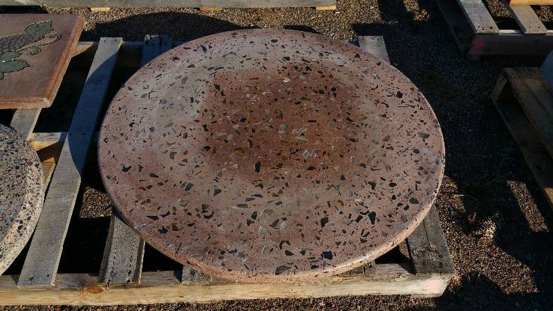 Round Polished Concrete Top with Embued Art GlassStone Pieces