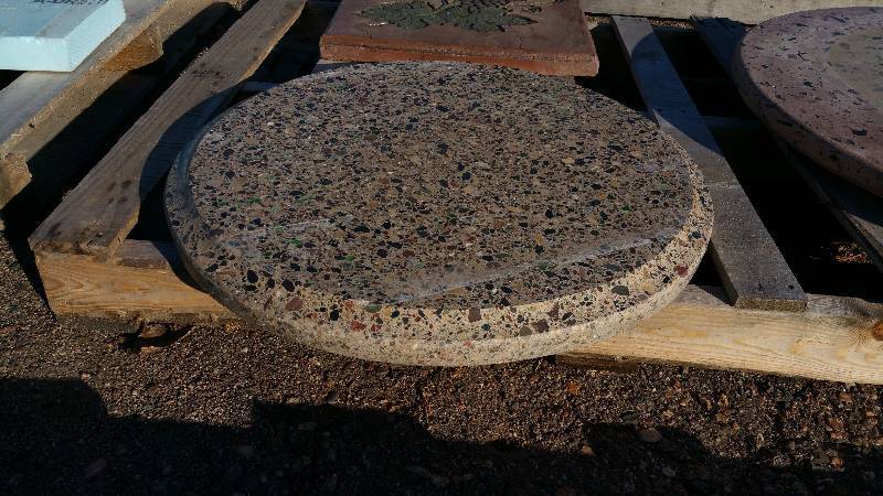 Round Polished Concrete Top with Embued Art Glass Pieces