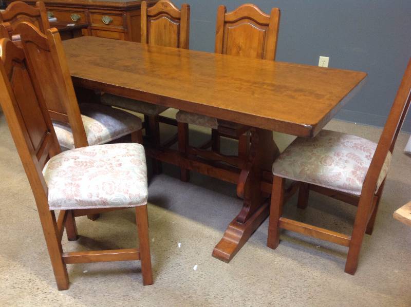 Refectory or Farmhouse Solid Cherry Topped Dining Table & (6) Chairs