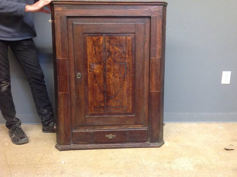 1790s George III Hanging Corner Cabinet w Neoclassical Inlay