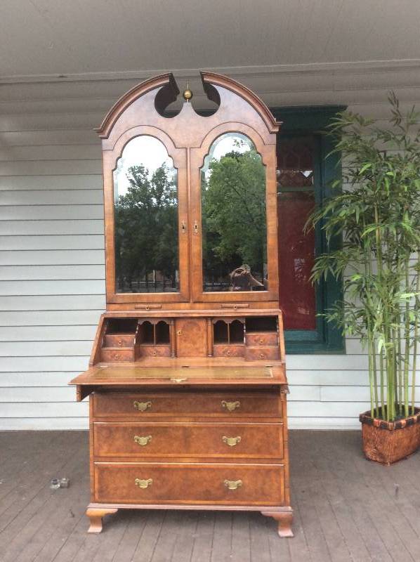 Mid-Century Burl Walnut Bureau Bookcase