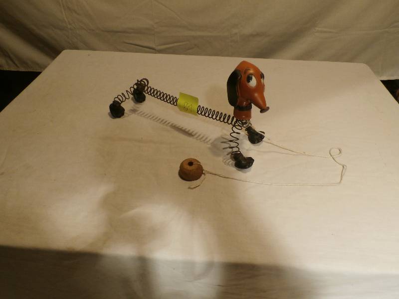 lot 80 image: Vintage Dog Pull Toy With Spring Body