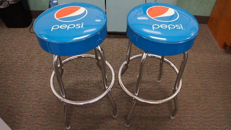 Set of 2 Swivel Pepsi Branded Bar Stools