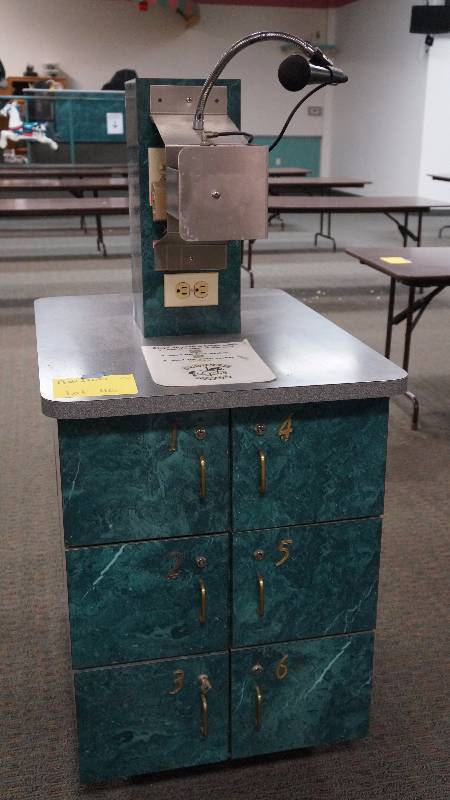 Cabinet with 12 Locking Drawers, Electrical Outlets & Built In Microphone