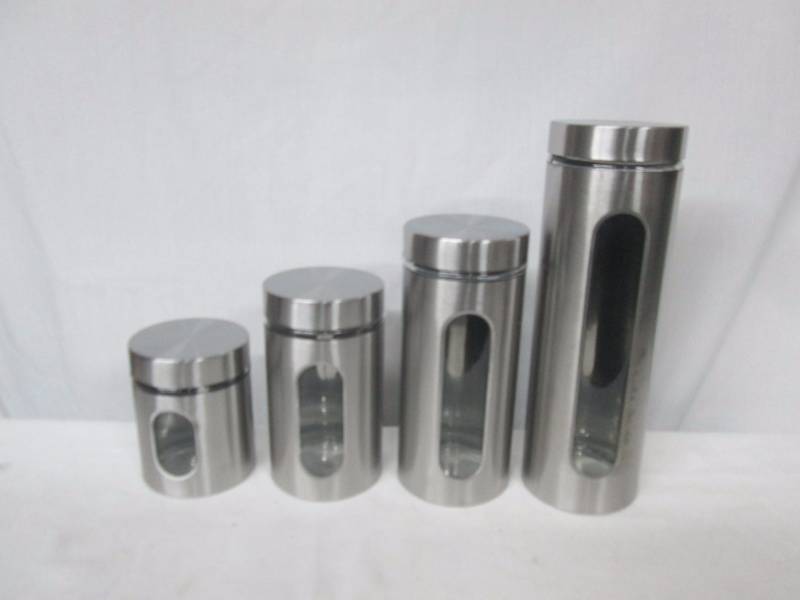 lot 68 image: Metal Canisters with Glass Windows Set of 4