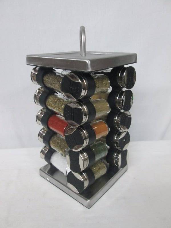lot 67 image: Olde Thompson 20-Jar Stainless Steel Spice Rack