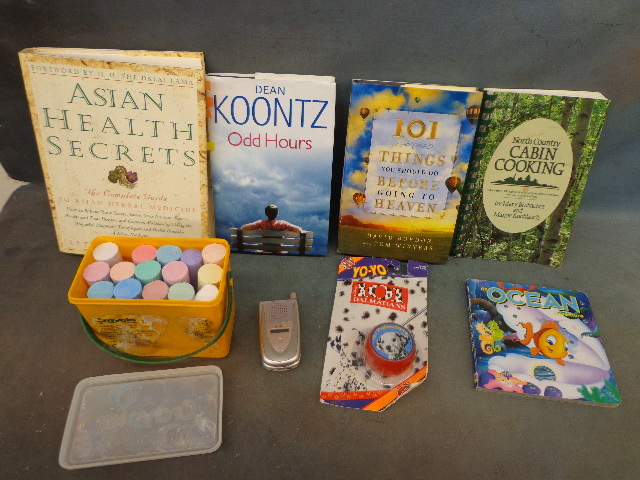 lot 228 image: Sanyo Flip Phone, Books, Chalk & YoYo