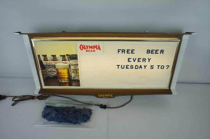 lot 27 image: Olympia Beer Lighted Sign with Message Board
