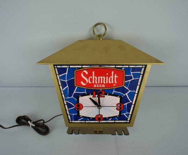 lot 28 image: Schmidt Beer Lighted Clock Sign