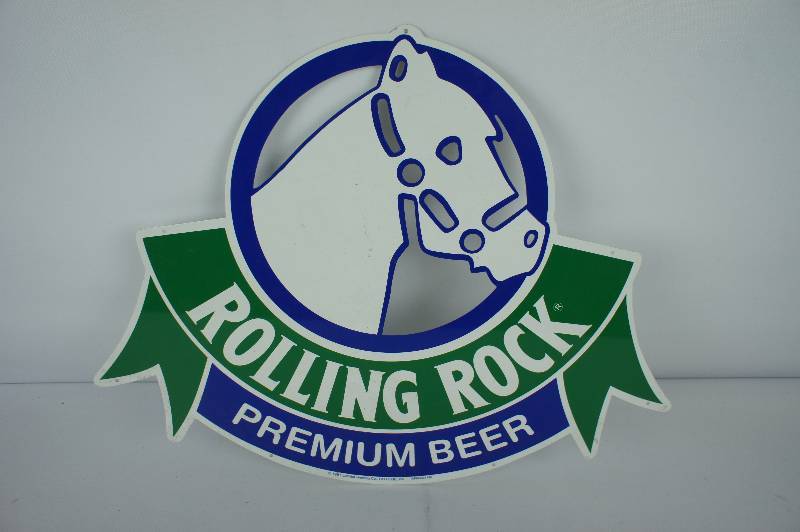lot 36 image: Rolling Rock Tin Sign