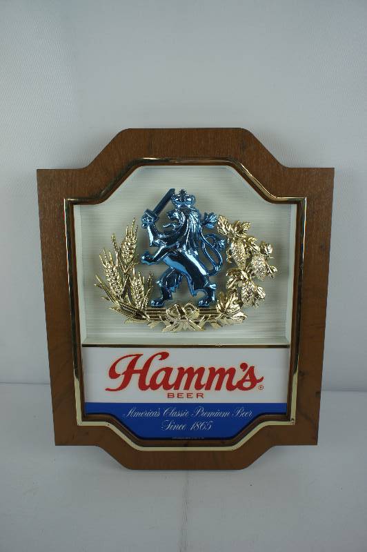 lot 75 image: Hamms Beer Lion Logo Hanging Sign