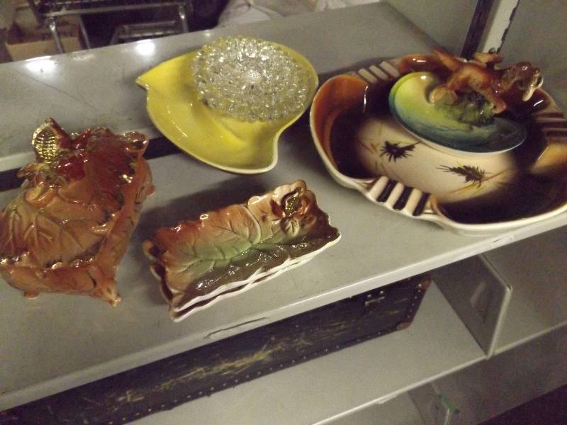 Vintage Ashtrays, Curio Holder with Matching Small Plates