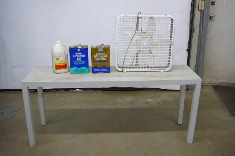 Box Fan Linseed Oil Mineral Spirits Muriatic wooden Table 60 l X 17 D x 26 h