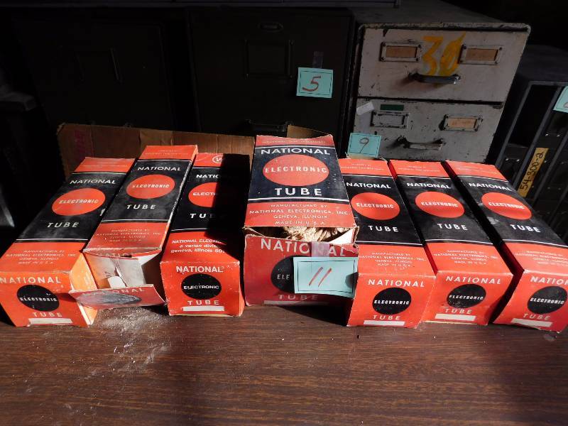 6 large National brand electron tubes and 1 very large National brand  electron tube