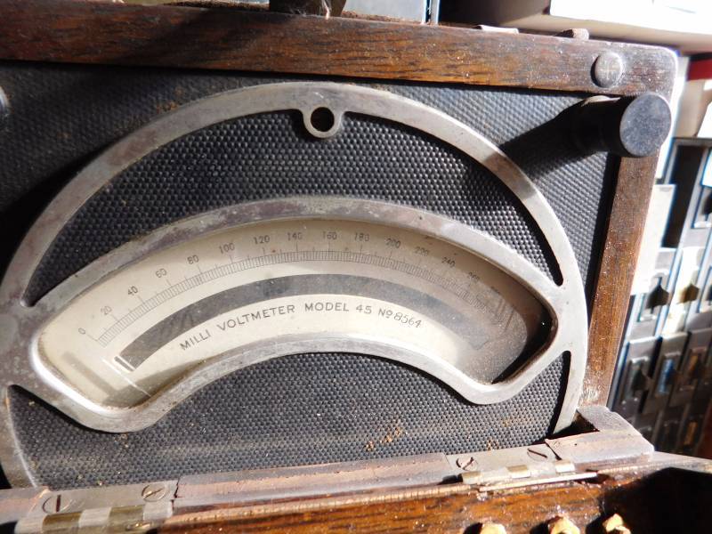 Antique milli voltmeter in wooden box see photos