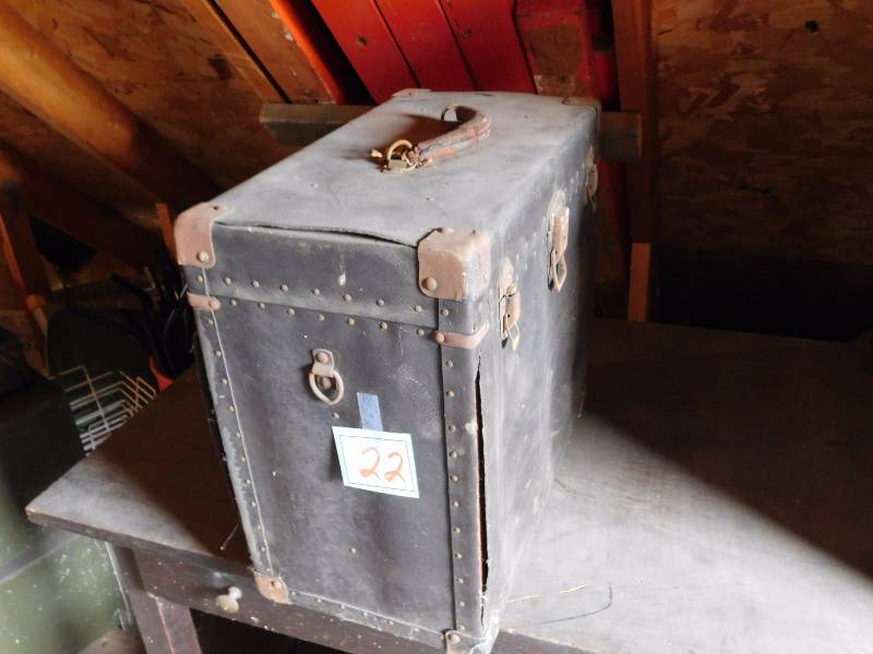 vintage large portable container for electronic equipment and operating instruction manuals