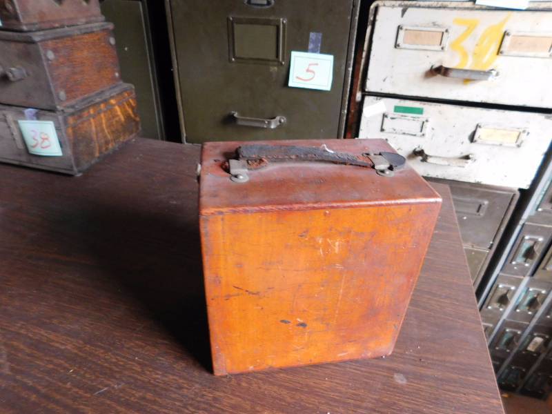 antique Thompson alternating ammeter in wooden box