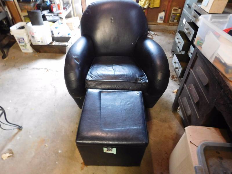 Leather chair and ottoman with storage