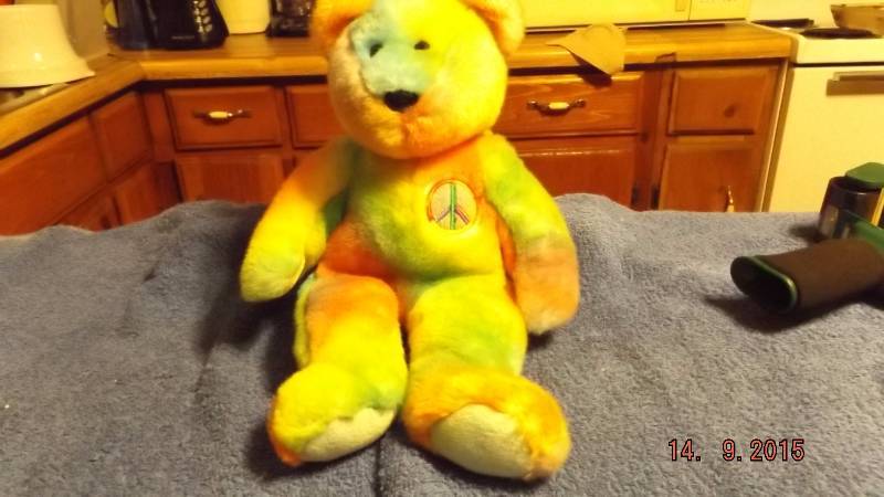 tie dye bear with peace sign