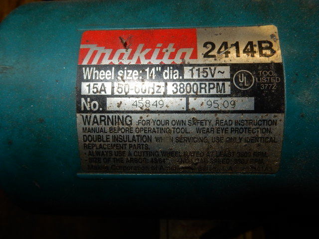 14in Makita Chop Saw.. This is mounted on a stand, but we don�t think the stand is complete.. This worked well when put into storage