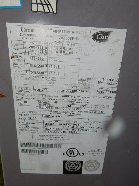 CARRIER, Rooftop Air Unit.. Air ConditioningHeating