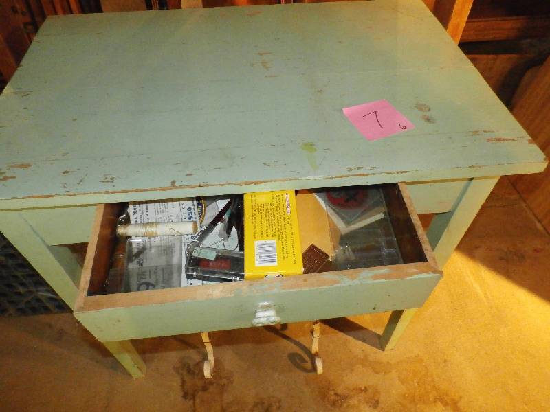 Green Table with Drawer.