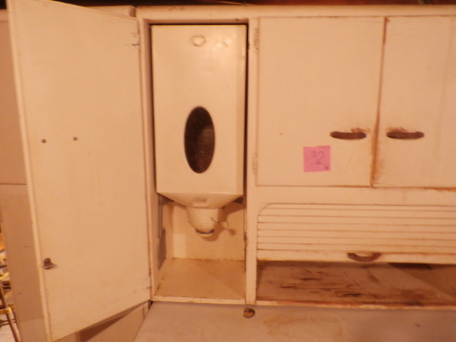 Antique freestanding bakers cabinet wflour mill, roll up front, 2 detached matching cabinets (Montgomery Wards)