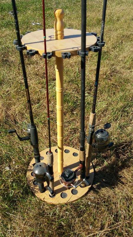 Fishing Pole Stand w 4 Rods & Reels