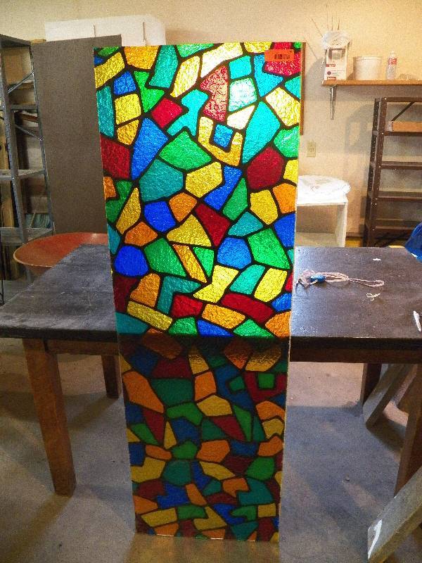 Stained plastic sheet approx 38 thick 58x19