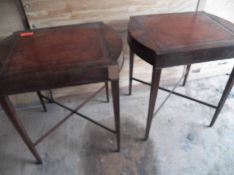 Pr leather top taller side tables