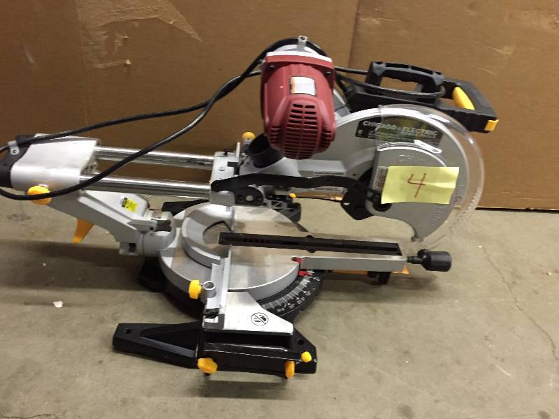 lot 4 image: Chicago Electric 12 in. Double-Bevel Sliding Compound Miter Saw With Laser Guide System Used Works