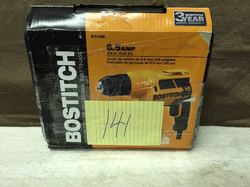 lot 141 image: Bostitch 6.5 Amp 38-In 6.5 Amp 38-In Drill Kit with Case Tested Works