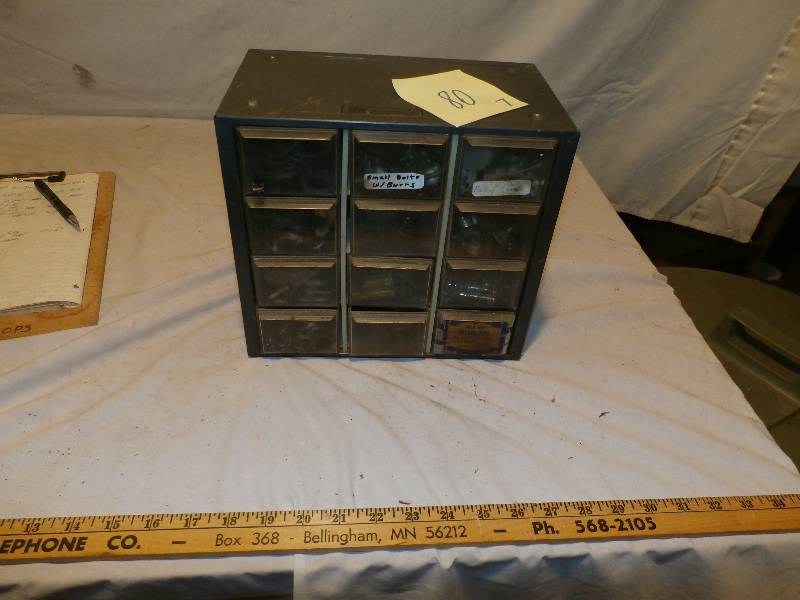 lot 80 image: 12 Drawer Metal Bin Full of Contents