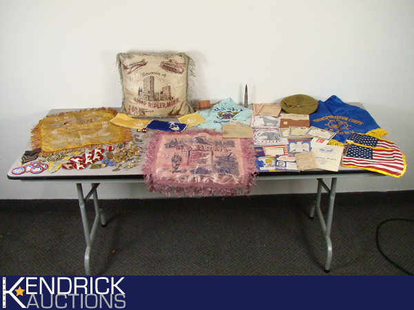 lot 25 image: Large Lot of Vintage and Antique Military Badges, Pins, Silks, Paper etc.