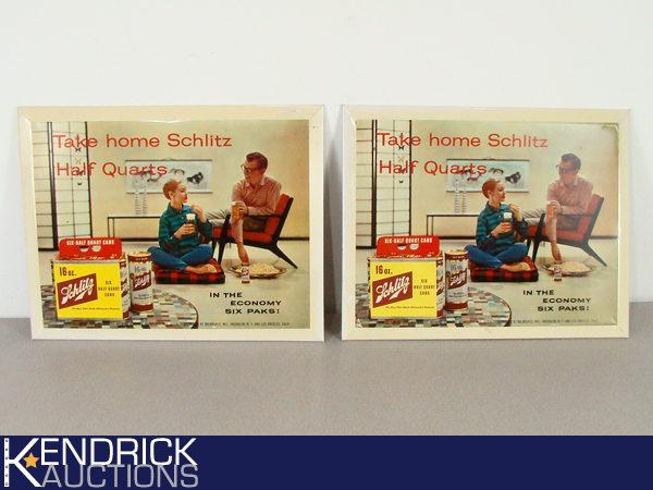 lot 31 image: 2 Vintage 1956 Schlitz Tin Advertising Signs