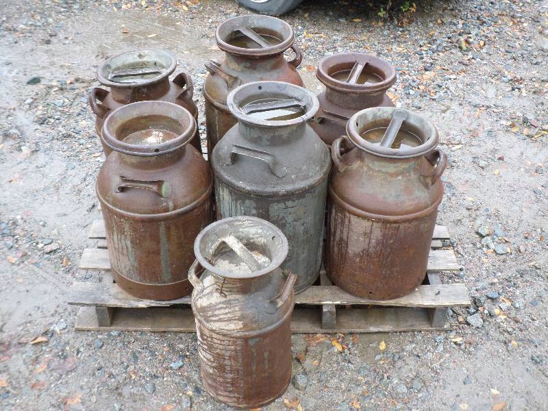 Pallet Of (7) Antique Steel Milk Ca...