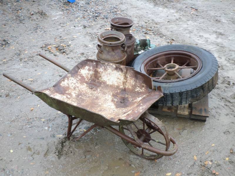 Pallet Of Antique Steel Wheel Barr...