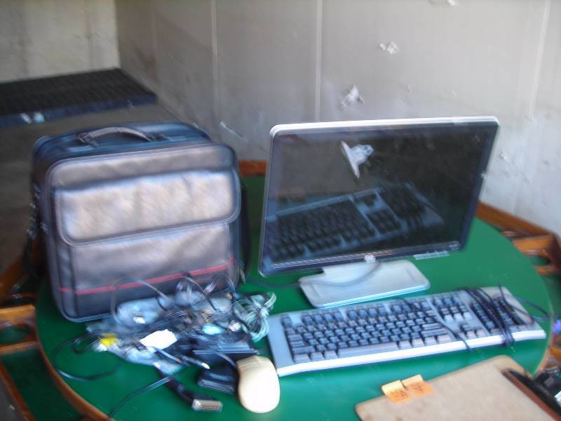 Computer Bag, Keyboard, Flat Screen Monitor