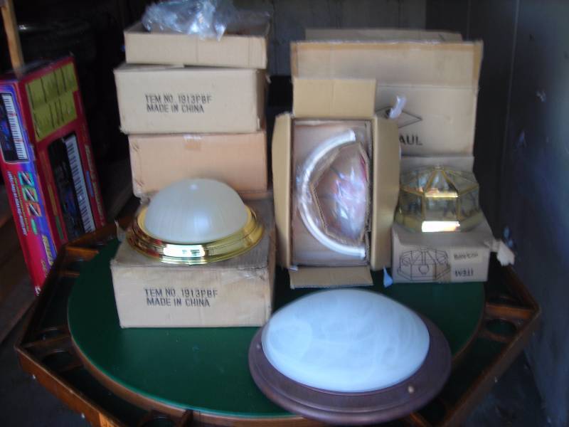6-Beveled GlassBrass Ceiling Light Fixtures, 4-Frosted Glass Ceiling Light Fixture, 1-Marbled Glass Fixture, 1-Half RoundCorner Fixture