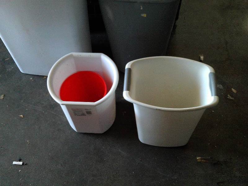 assorted garbage cans