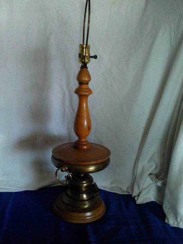 Brass and wood lamp