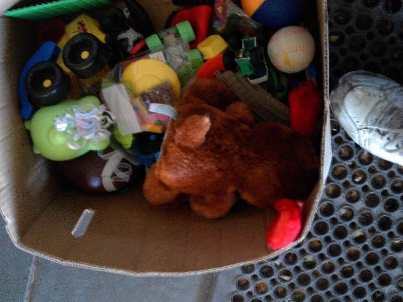 Box of toys and piggy banks