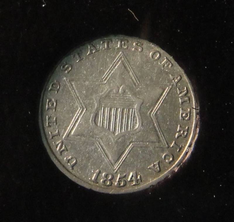 1854 US 3 CENT SILVER EF40 ICG CERTIFIED