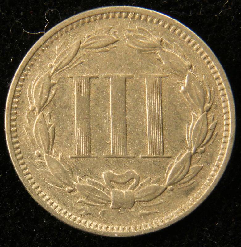 1871 3 CENT NICKEL VF