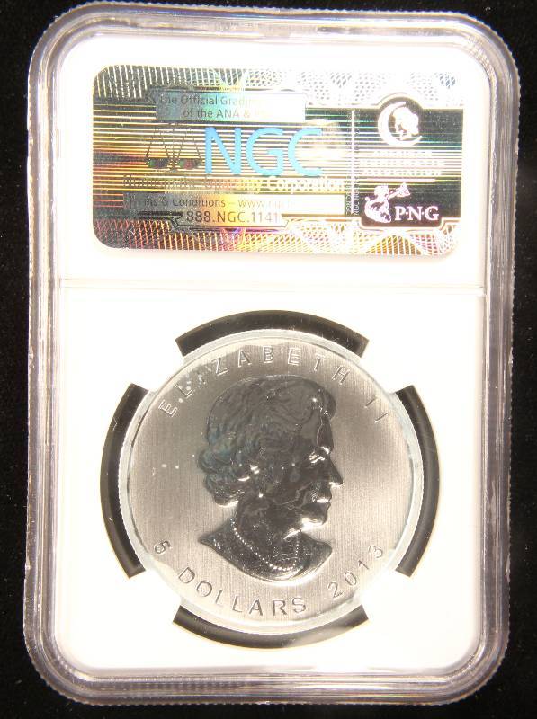2013 CANADA MAPLE LEAF $5 25TH ANNIVERSARY 1 TROY Oz. .9999 FINE SILVER NGC MS69