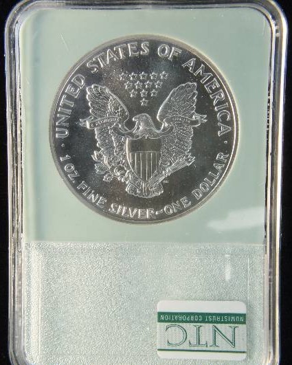 1989 US SILVER EAGLE 1 TROY Oz. .999 FINE SILVER MS70 NTC CERTIFIED