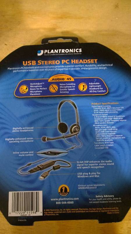 Plantronics Audio 45 USB Stereo PC Headset