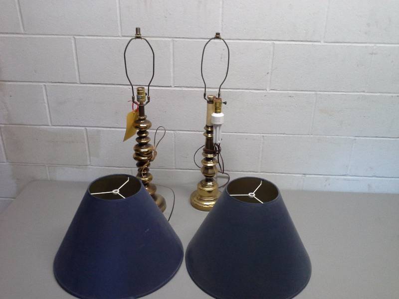 Pair of Lamps, nonmatching, Plus 4 Lampshades